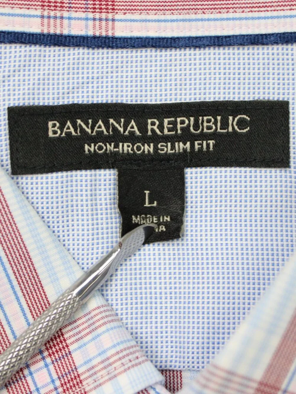Banana Republic Shirt Mens Large Blue/Red Non-Iron Slim Fit Cotton Long Sleeve